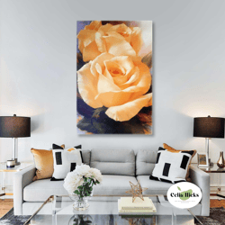 yellow rose wall art, living room wall decor, roll up canvas, stretched canvas art, framed wall art painting