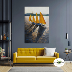 yellow sailing ships wall art, sea canvas art, nature wall art decor, roll up canvas, stretched canvas art, framed wall