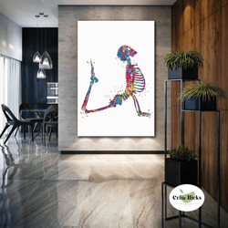 yoga wall art, skeleton canvas art, meditation wall decor, roll up canvas, stretched canvas art, framed wall art paintin