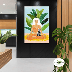 yogi girl wall art, yoga canvas art, meditation wall decor, roll up canvas, stretched canvas art, framed wall art painti