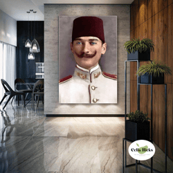 young mustafa kemal ataturk, student wall art, turkiye canvas art, roll up canvas, stretched canvas art, framed wall art