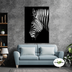 zebra head wall art, animal wall decor, luxury wall art, roll up canvas, stretched canvas art, framed wall art painting