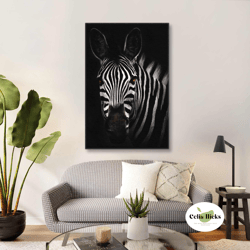 zebra wall art, animal wall art decor, roll up canvas, stretched canvas art, framed wall art painting