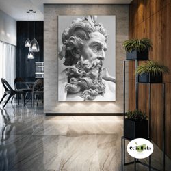 zeus statue wall art, greek mythology canvas art, stone marble wall decor, roll up canvas, stretched canvas art, framed