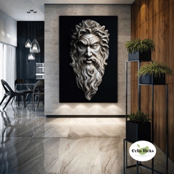 zeus wall art, statue wall art, modern wall art, greek mythology wall decor, roll up canvas, stretched canvas art, frame