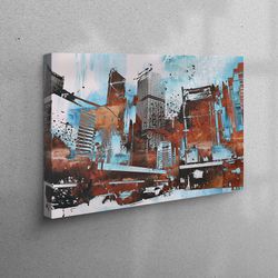 3d canvas, large canvas, large wall art, skyscraper painting, view canvas decor, cityscape canvas, abstract landscape ca