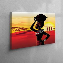 3d wall art, 3d canvas, large canvas, sunset canvas, woman canvas poster, african woman canvas decor, ethnic canvas prin