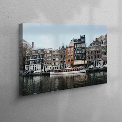 3d wall art, canvas gift, living room wall art, cityscape poster, view art canvas, boat canvas art, house boats canvas d