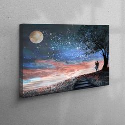 canvas home decor, large wall art, canvas art, moon landscape art, view art canvas, valentine 3d canvas, night landscape