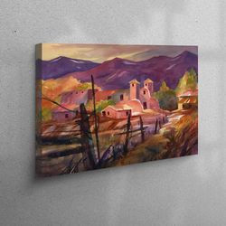 canvas home decor, living room wall art, 3d canvas, mexican village landscape, mountain landscape artwork, view canvas,