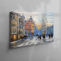 canvas print, canvas decor, 3d wall art, abstract wall art, street printed, winter city art, view canvas art, cityscape