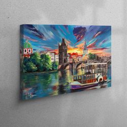 canvas print, canvas decor, wall decor, prague art, cityscape canvas print, abstract prague canvas gift, river canvas de