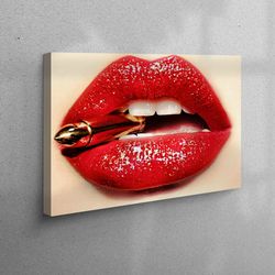 canvas, 3d wall art, canvas wall art, red lip and gullet, sexy lip canvas, sensual lip artwork, nude wall art, sexy art