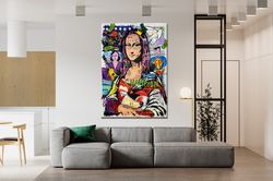 banksy champion mona lisa graffiti pop art canvas, banksy style pop art, mona lisa pop art, street graffiti wall art, mo