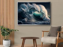 big wave wall art, huge sea wave illustration, landscape wall art, ocean art, nature wall art, home decor, canvas wall a