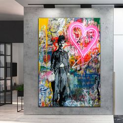 pop art graffiti charlie chaplin bansky canvas wall art, graffiti pop art canvas, banksy graffiti wall art, pop art wall