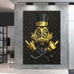 scrooge mcduck balloon wall art, gold mcduck dollar wall decor, dollar wall art, motivational decor, mcduck poster, read