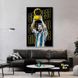 lionel messi wall art, goat, football canvas wall art, messi wall art, roll up canvas, stretched canvas art, framed wall