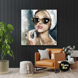 lipstick wall art, gift for her, audrey hepburn wall art, roll up canvas, stretched canvas art, framed wall art painting