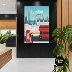 london wall art, red bus canvas art, city wall art, modern room wall decor, roll up canvas, stretched canvas art, framed