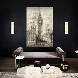 london wall art, wall decor, london architecture wall art, roll up canvas, stretched canvas art, framed wall art paintin