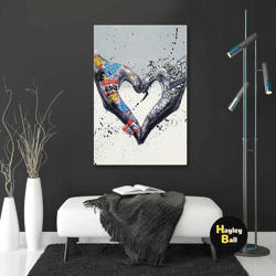 love wall art, grafitti canvas art, heart wall decor, roll up canvas, stretched canvas art, framed wall art painting