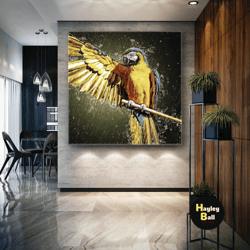 macaw parrot wall art, bird wall art, animal canvas art, roll up canvas, stretched canvas art, framed wall art painting