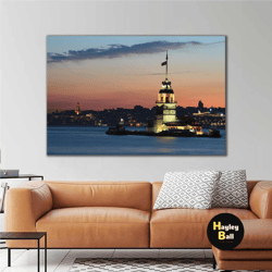 maiden's tower bosphorus landscape roll up canvas, stretched canvas art, framed wall art painting-1