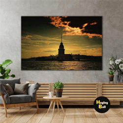 maiden's tower bosphorus view roll up canvas, stretched canvas art, framed wall art painting-1