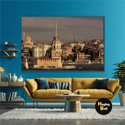 maiden's tower bosphorus view roll up canvas, stretched canvas art, framed wall art painting