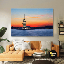 maiden's tower istanbul maiden's tower sunset landscape roll up canvas, stretched canvas art, framed wall art painting