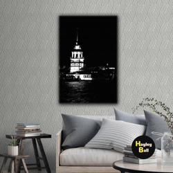 maiden's tower istanbul night landscape roll up canvas, stretched canvas art, framed wall art painting