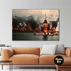 maiden's tower istanbul rain cloud istanbul roll up canvas, stretched canvas art, framed wall art painting