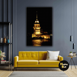 maiden's tower night dark landscape istanbul roll up canvas, stretched canvas art, framed wall art painting