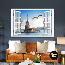 maiden's tower view from the window istanbul view roll up canvas, stretched canvas art, framed wall art painting