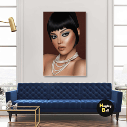 make up wall art, hairdresser canvas art, pearl necklace wall decor, roll up canvas, stretched canvas art, framed wall a