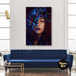 make up wall art, woman canvas art, butterflies wall decor, roll up canvas, stretched canvas art, framed wall art painti