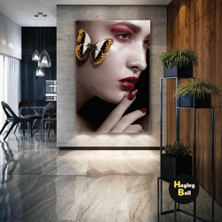 makeup wall art, butterfly canvas art, beauty salon wall decor, roll up canvas, stretched canvas art, framed wall art pa