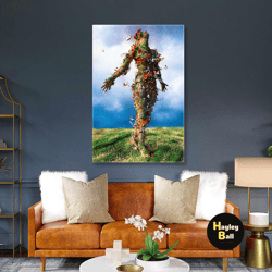 mother nature with red flowers walking on the grass roll up canvas, stretched canvas art, framed wall art painting