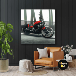 motorcycle wall art, chopper wall art, red motorcycle canvas art, roll up canvas, stretched canvas art, framed wall art