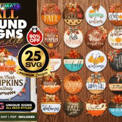 25 fall round signs svg bundle