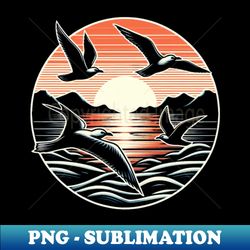 seagulls over the sea - instant png sublimation download