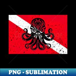 monochrome octopus on diving flag - retro png sublimation digital download - instantly transform your sublimation projects