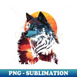 wolf against an orange forest sunset design 1 - unique sublimation png download