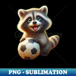 cute baby raccoon with football soccer ball - png sublimation digital download