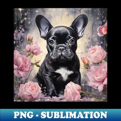 french bulldog and roses - high-resolution png sublimation file