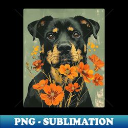 rottweiler dog flowers photo art design for dog onwer - retro png sublimation digital download