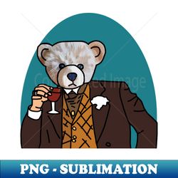 bear in suit drinking wine portrait - png sublimation digital download