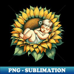 baby sleeping on a sunflower - png transparent sublimation design