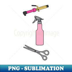 hair stylist curling iron, spray bottle, shears, scissors - high-quality png sublimation download